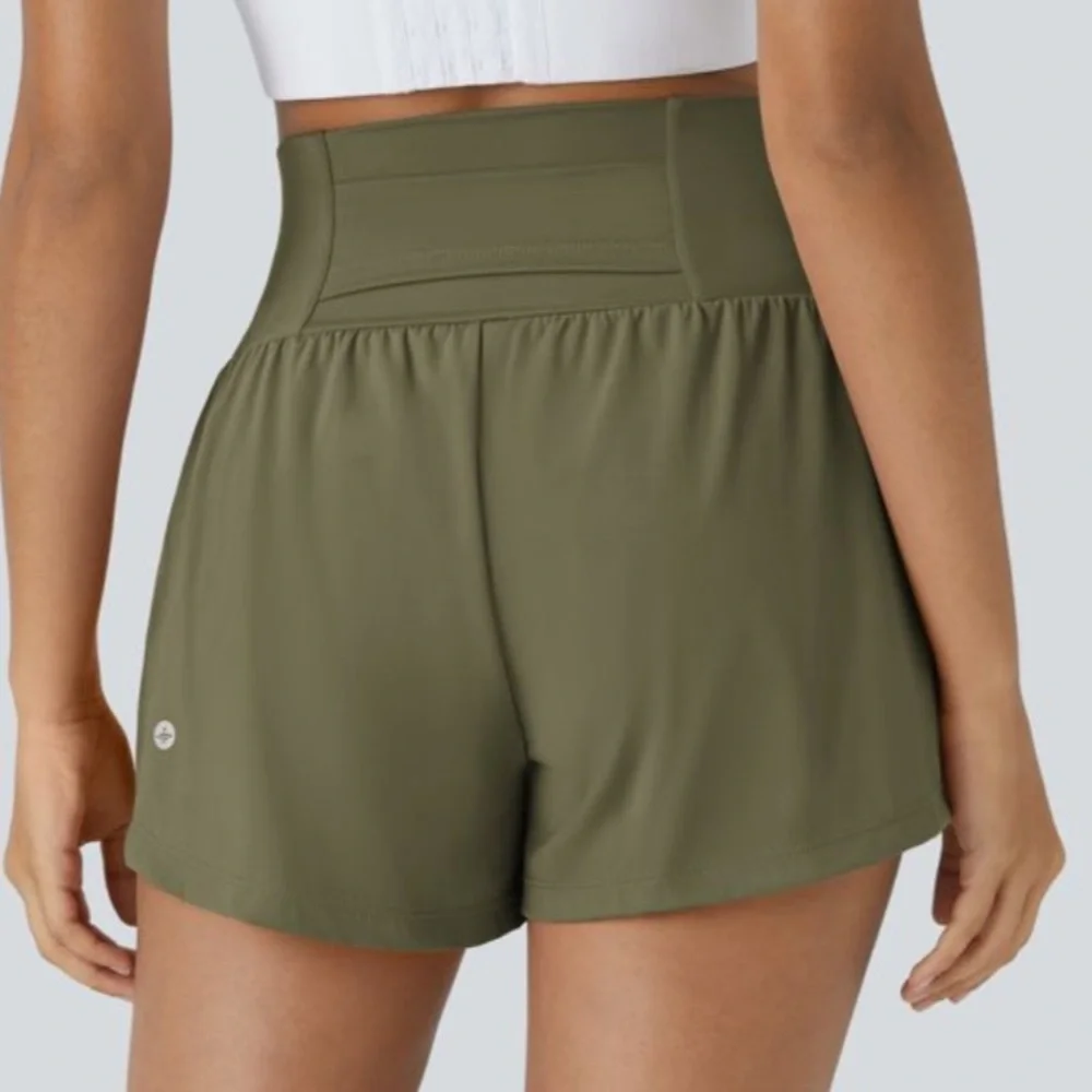 🪅Halara High Waist Dbl Layer Athletic Short SoftlyZero XL olive green 5” inseam - Picture 2 of 6